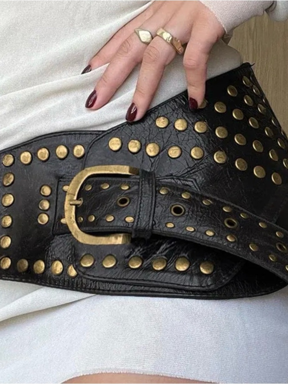 Edgy / festival style /Boho chic Studded Wide faux Leather Hip Belt - Black - Picture 2 of 6